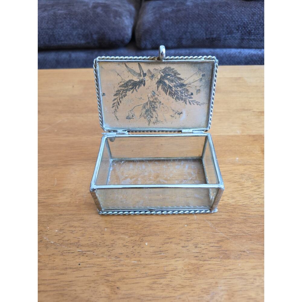 Beveled Glass Trinket Box Hinged Press Flowers Ice Glass Vanity Cottage Artisan